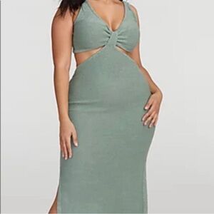 Gabrielle Union knit sweater dress Cutout Midi Dress in Green fashion to figure